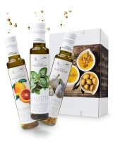 3er Probier-Paket Terre Francescane - Extra Natives Olivenöl Dressing mit Orangen, Knoblauch und Basilikum (3 x 250 ml)